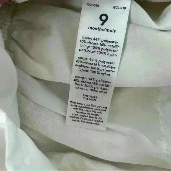 NWOT Carter’s Baby Girl Fancy Formal Dress Ivory Gold Floral 9 Months - Picture 8 of 8